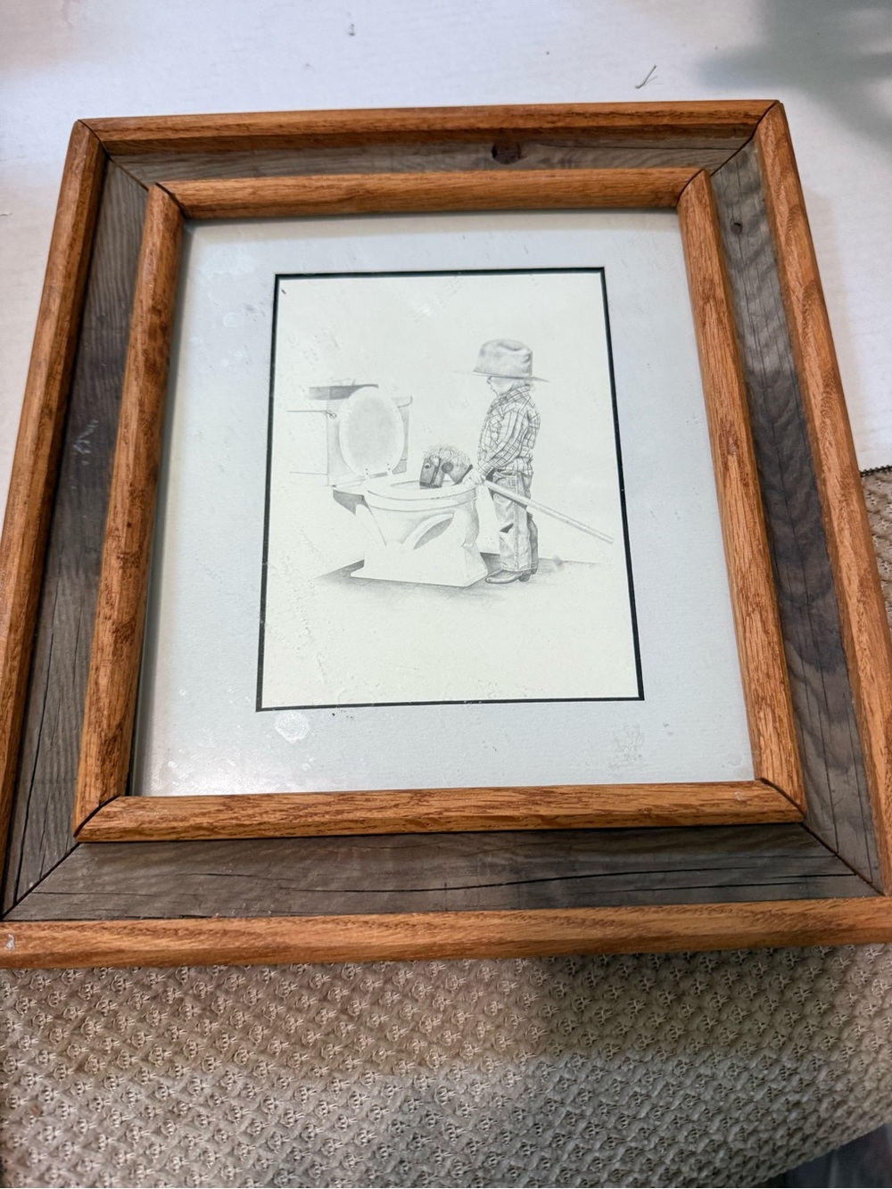 Kim Reinmuth Western Cowboy Horse Art Barnwood Oak Frame Montana